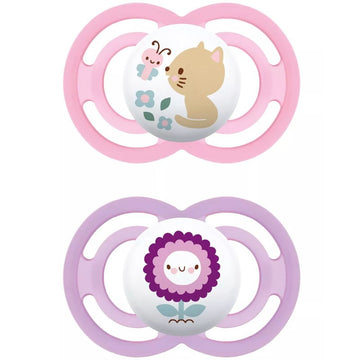 MAM Chupete Perfect Silicona +6M (Gatito y Flor Morada)