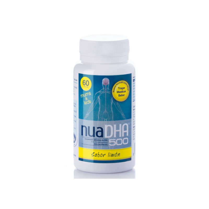 NUA Dha 500 (Sabor Limón) 60 perlas masticables