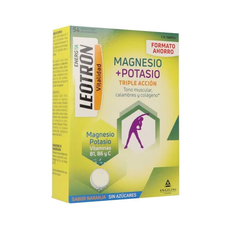 LEOTRON Magnesio+Potasio Triple Acción 54 Comprimidos Efervescentes