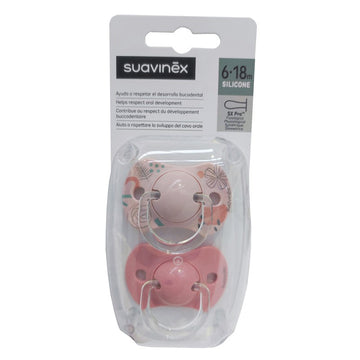 SUAVINEX Chupete SX Pro Tetina Fisiológica Silicona 6-18 Meses 2 Uds (FlorEspiga-Rosa)