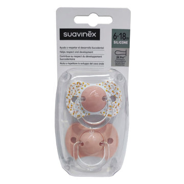 SUAVINEX Chupete SX Pro Tetina Fisiológica Silicona 6-18 Meses 2 Unidades (Puntitos Naranja-Rosa)