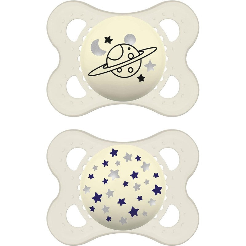 MAM Chupete Original Night Silicona +0M 2 Unidades Planeta-Estrellas