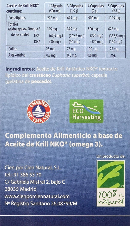 100% Natural Aceite De Krill Nko 80 Cápsulas de 500 mg