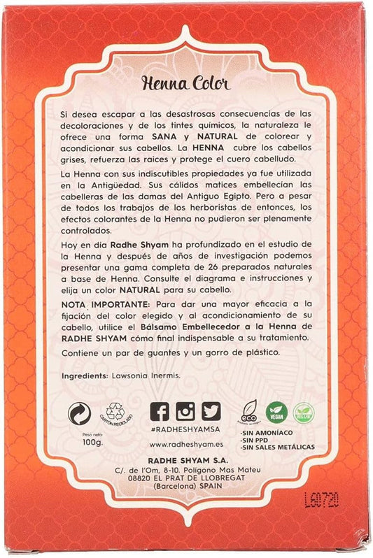 Radhe Shyam Spiritual Sky Henna Cobre Natural Polvo Radh 100 g
