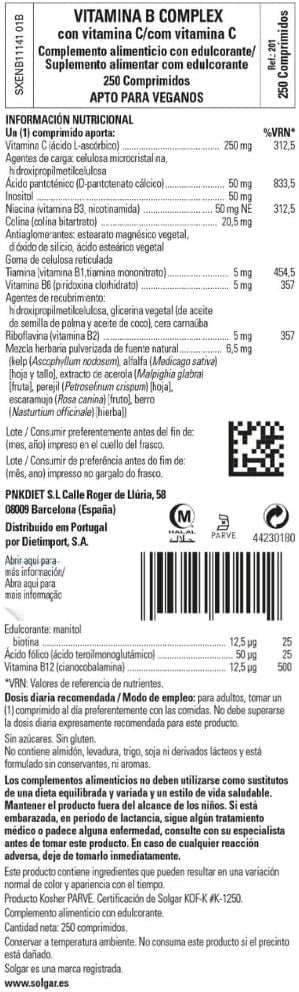Solgar B-Complex con Vitamina C 250 Comprimidos