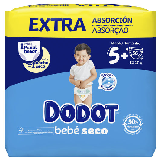 DODOT Bebé Seco Extra Jumbo Pack Talla 5+ (56 uds)