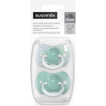 SUAVINEX Chupete SX Pro Tetina Fisiológica Silicona 18+ Meses 2 Unidades (Hoja Verde)