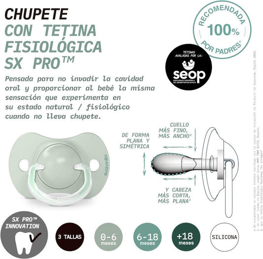 SUAVINEX Chupete SX Pro Tetina Fisiológica Silicona 18+ Meses 2 Unidades (Hoja Gris)