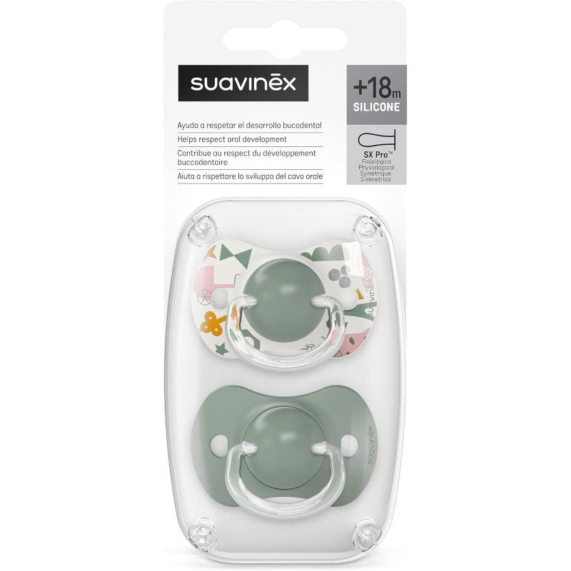 SUAVINEX Chupete SX Pro Tetina Fisiológica Silicona 18+ Meses 2 Unidades (Walk Verde)