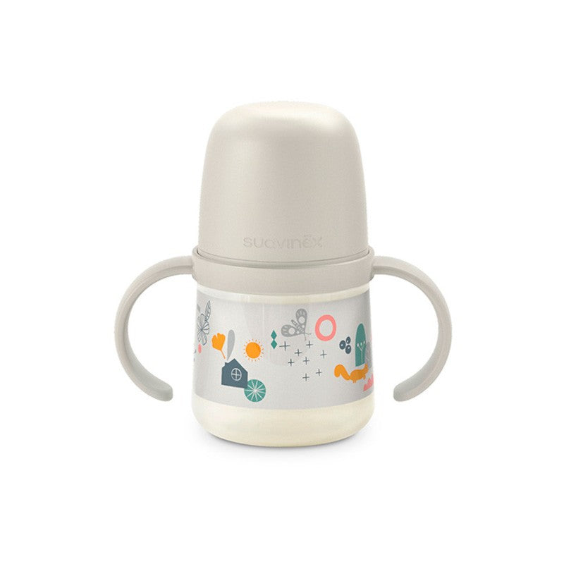 SUAVINEX Biberón First 150ml con Asas y Boquilla Antiderrame +4M (Bosque Blanco)