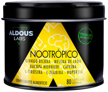 Aldous Nootrópico Natural con Ginkgo Biloba, Bacopa, Tirosina, Teanina 80 Cápsulas