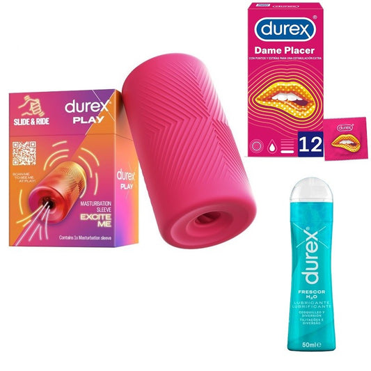 DUREX Pack Masturbador 1 unidad+ Lubricante Efecto Frescor 50ml + Dame Placer 12 unidades