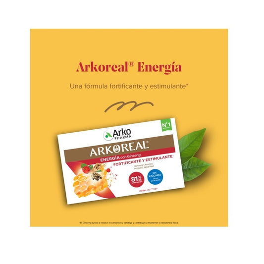 ARKOREAL Jalea Real Energía con Ginseng Sin Azúcar 500mg 20 ampollas