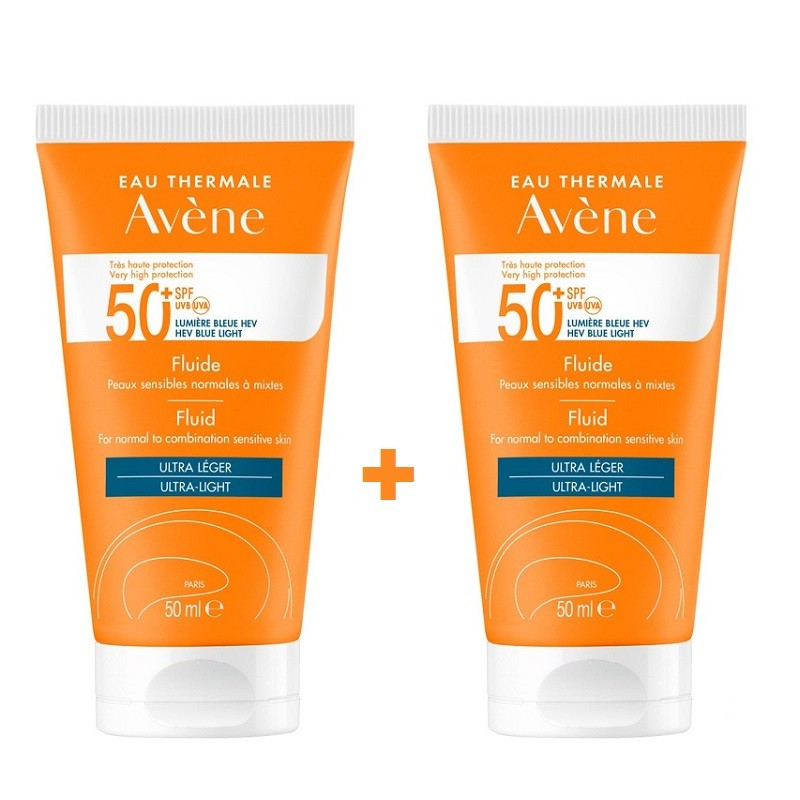 AVÈNE Protector Solar Fluido Piel Sensible Normal a Mixta SPF50+ DUPLO 2x50ml