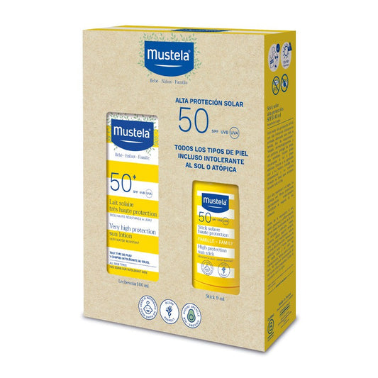 MUSTELA Pack Offer: Very High Protection Sun Milk SPF 50+ (100ml) + High Protection Sun Stick SPF 50+ 9ml