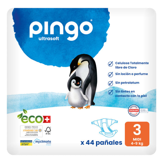 Pingo Pañales Ecológicos Talla 3 Midi 44 uds