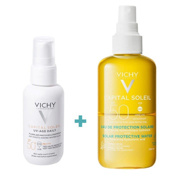 VICHY Capital Soleil UV-AGE Daily SPF50+ Water Fluid 40ml + Agua de Protección Solar Hidratante SPF50 200ml