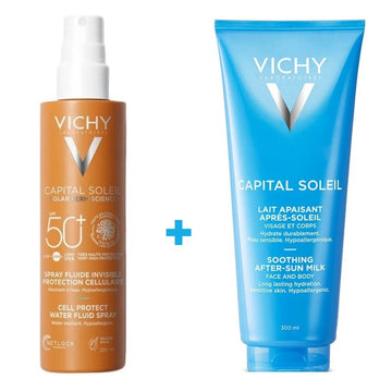 VICHY Capital Soleil Spray Fluido Invisible SPF50+ (200ml) + Leche Calmante After Sun 300ml