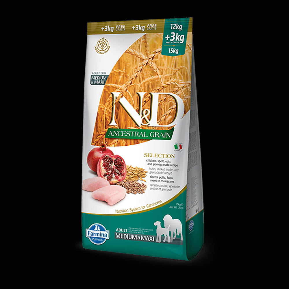 Farmina N&D Ancestral Grain Selection Pollo y Granada Comida Seca para Perros Adultos 15kg