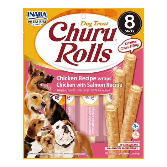 Churu Dog Rolls Receta de Pollo con Salmón Snacks para Perros 8 uds