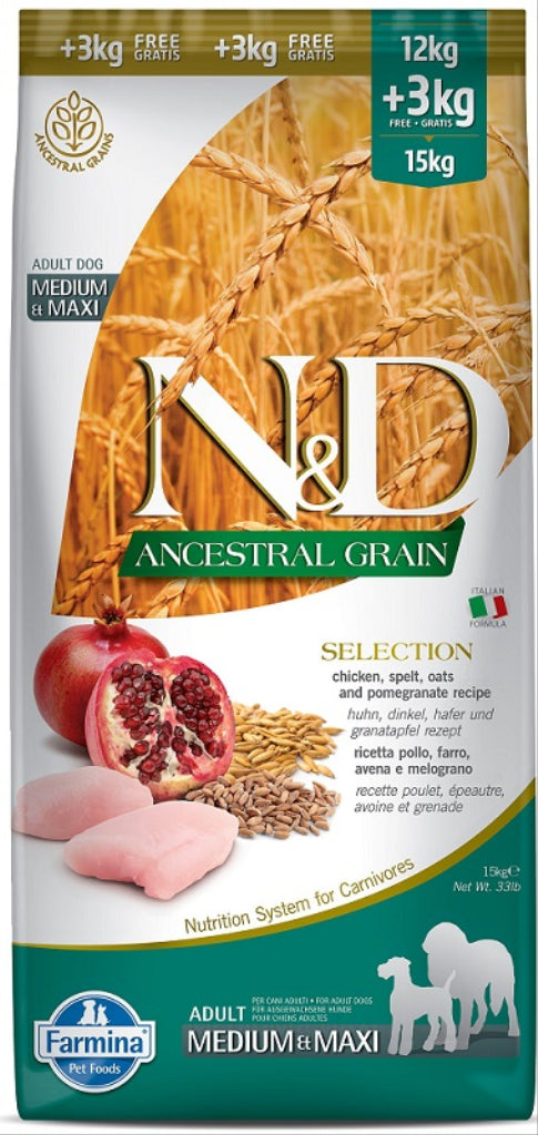 Farmina N&D Ancestral Grain Selection Pollo y Granada Comida Seca para Perros Adultos 15kg