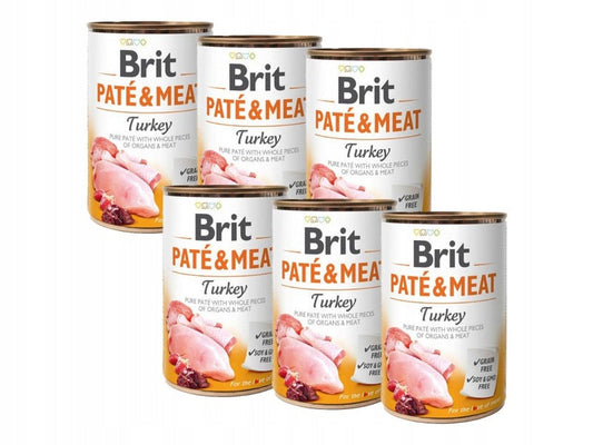 Brit Pate &amp; Meat Turkey Wet Dog Food 6 cans of 400g