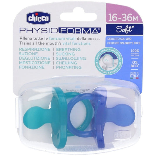 CHICCO 2xChupete Physio Soft Silicon Azul y Verde16-36m (Todogoma)