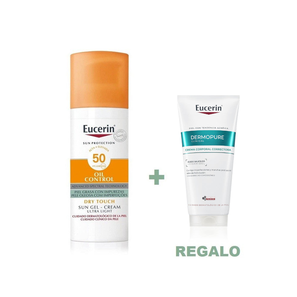 Eucerin Sun Gel-Creme Oil Control Dry Touch SPF 50+ (50ml) + Dermopure Gel de Limpieza 20ml REGALO