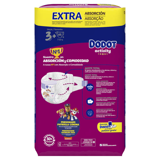Dodot Activity Extra Jumbo Pack Talla 3+ (60 uds)