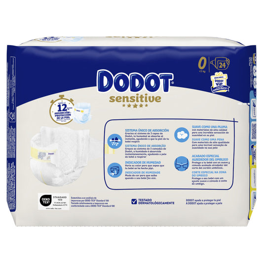 Dodot Sensitive Recién Nacido Talla 0 (24 uds)
