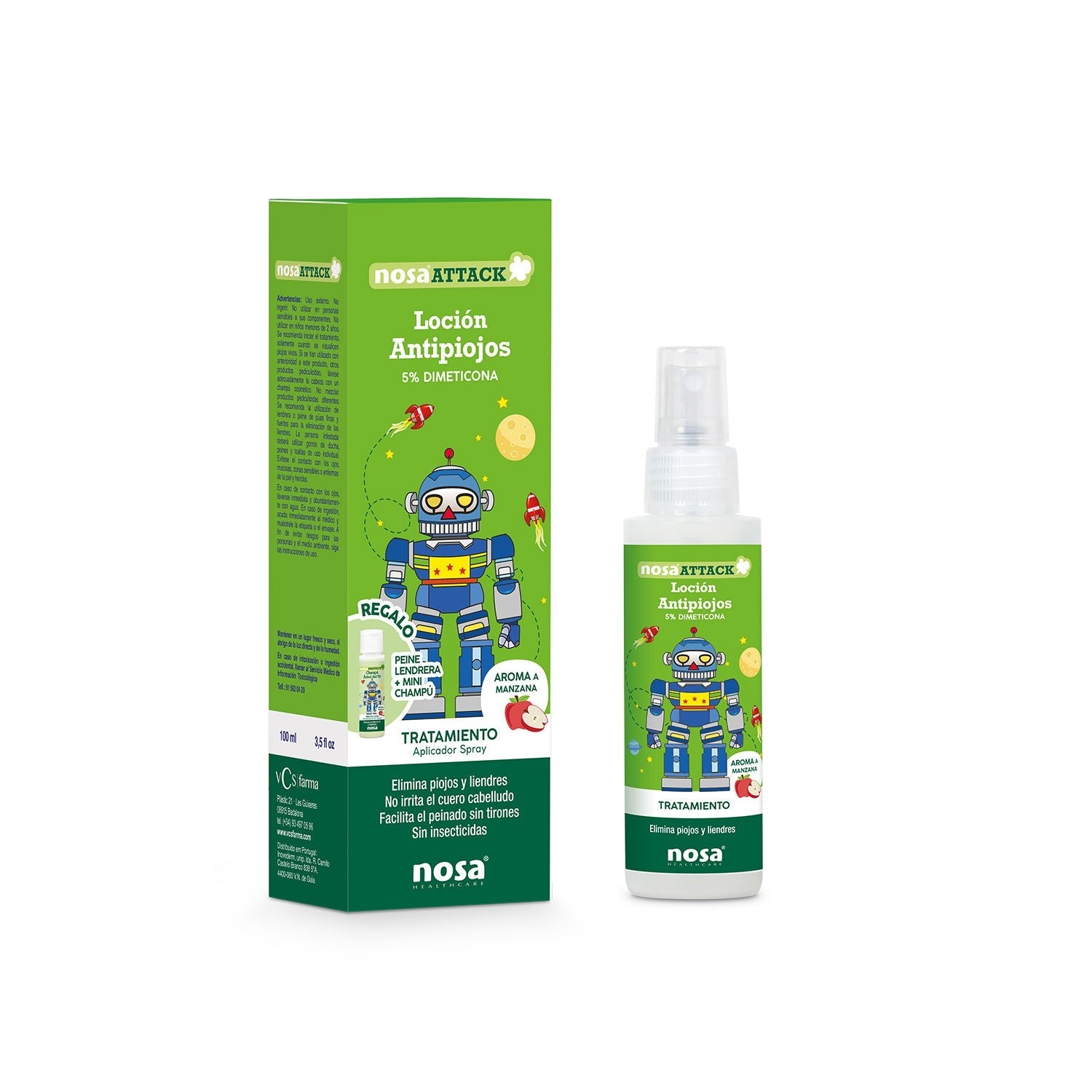 NOSA Attack Loción Antipiojos 5% Dimeticona aroma Manzana 100ml