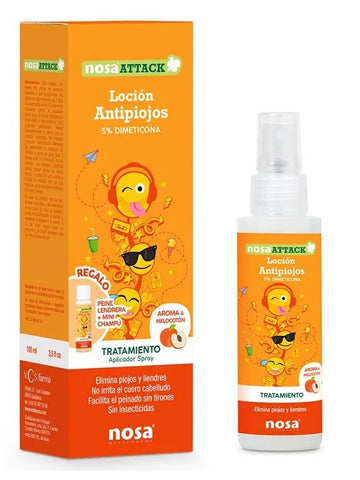 NOSA Attack Loción Antipiojos 5% Dimeticona aroma Melocotón 100ml