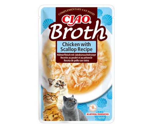 Churu Cat Ciao Broth Pollo Vieira Comida Húmeda 12 sobres de 40g