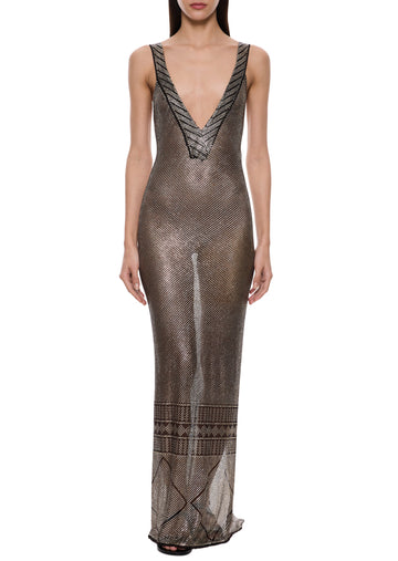 1920s Black V Neck Egyptian Gown