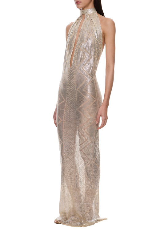 1920s White Geometric Egyptian Gown