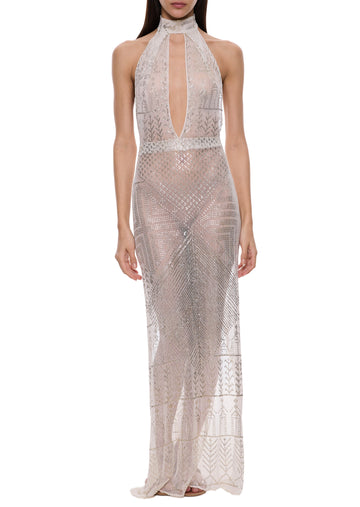 1920s White & Silver Egyptian Gown