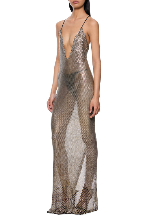 1920s Silver Strappy Egyptian Gown