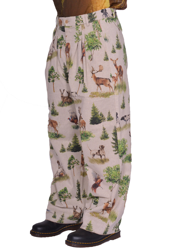 BLESS N°74 3040 ULTRA WIDE PLEATED TROUSERS FOREST ANIMALS