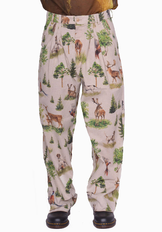 BLESS N°74 3040 ULTRA WIDE PLEATED TROUSERS FOREST ANIMALS