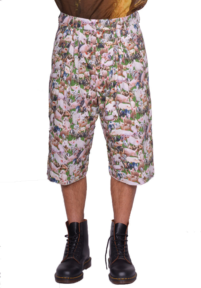 BLESS N°79 3119 ULTRA WIDE PLEATED BERMUDA PANTS PIGS PRINT