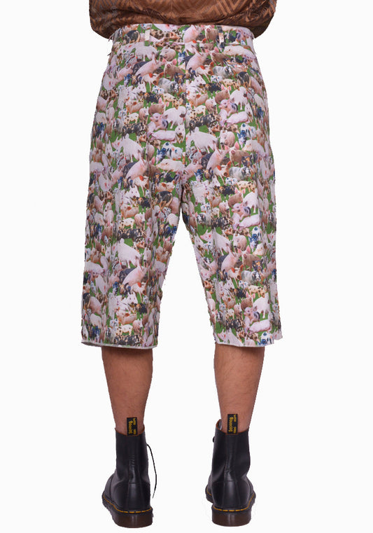 BLESS N°79 3119 ULTRA WIDE PLEATED BERMUDA PANTS PIGS PRINT