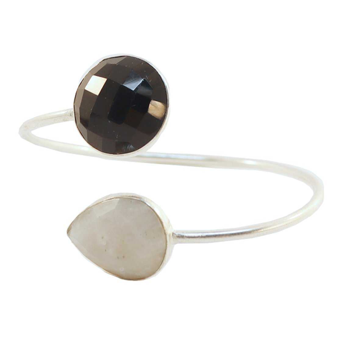 Brazalete Cg Plata Negro y Piedra Lunar