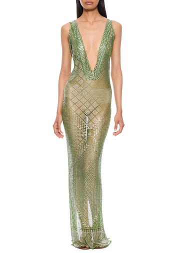 1920s Green Egyptian Gown