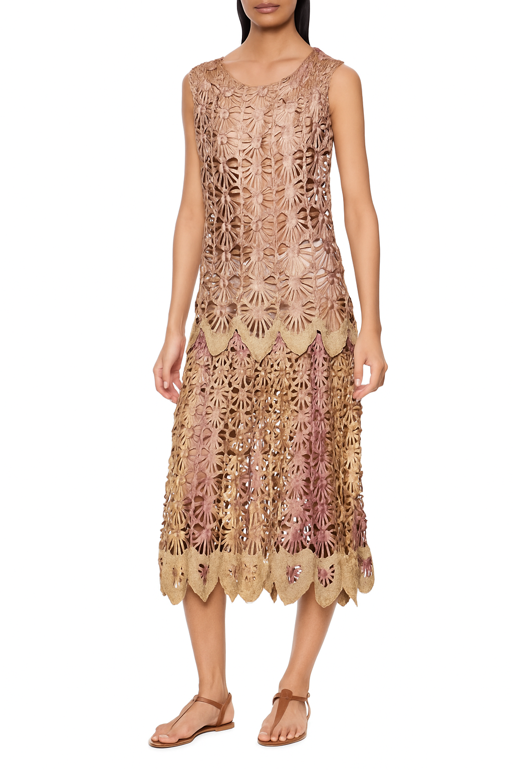 1920s Rose Silk Crochet Dress