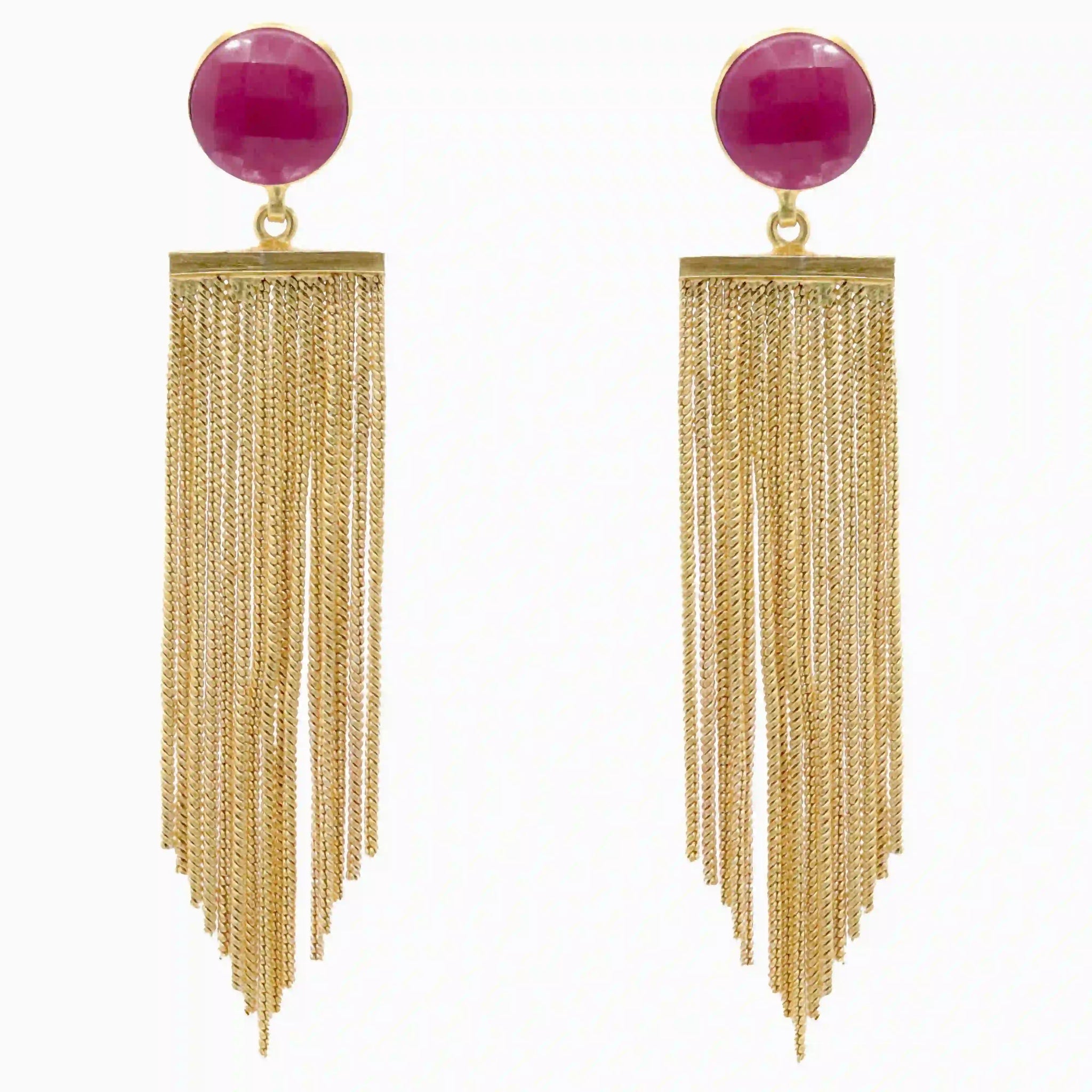 Pendientes Borla Flecos Rubí