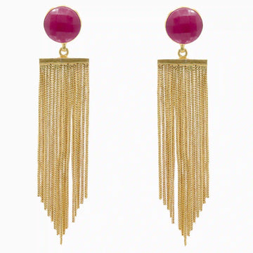 Pendientes Borla Flecos Rubí