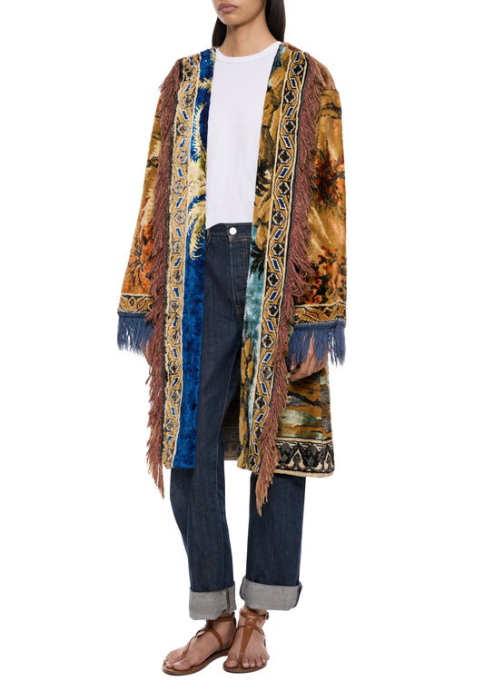 70s Blue and Green Carpet Coat