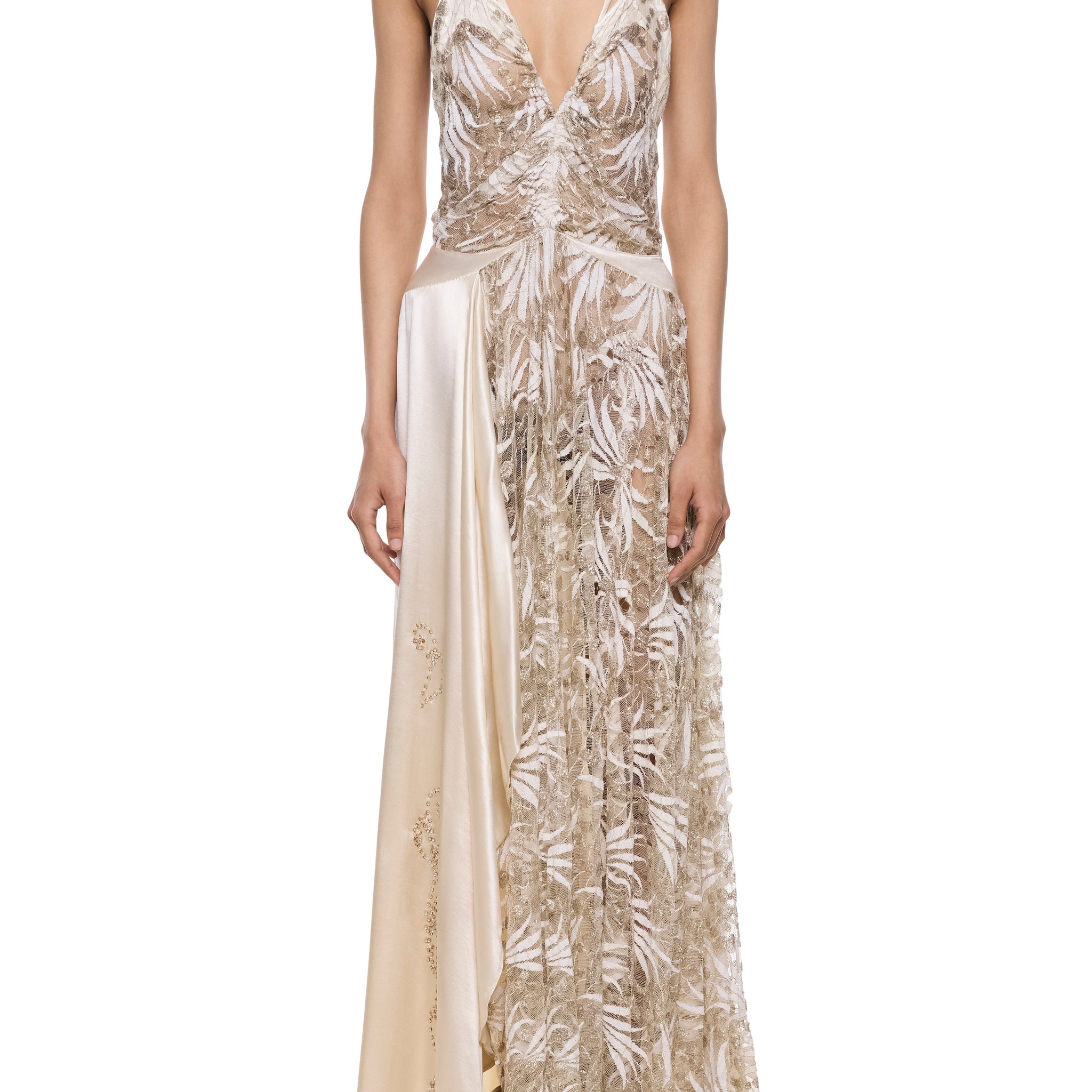 1930s Gold Lace and Ivory Silk Gown