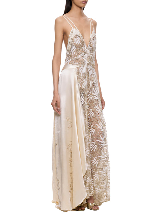1930s Gold Lace and Ivory Silk Gown