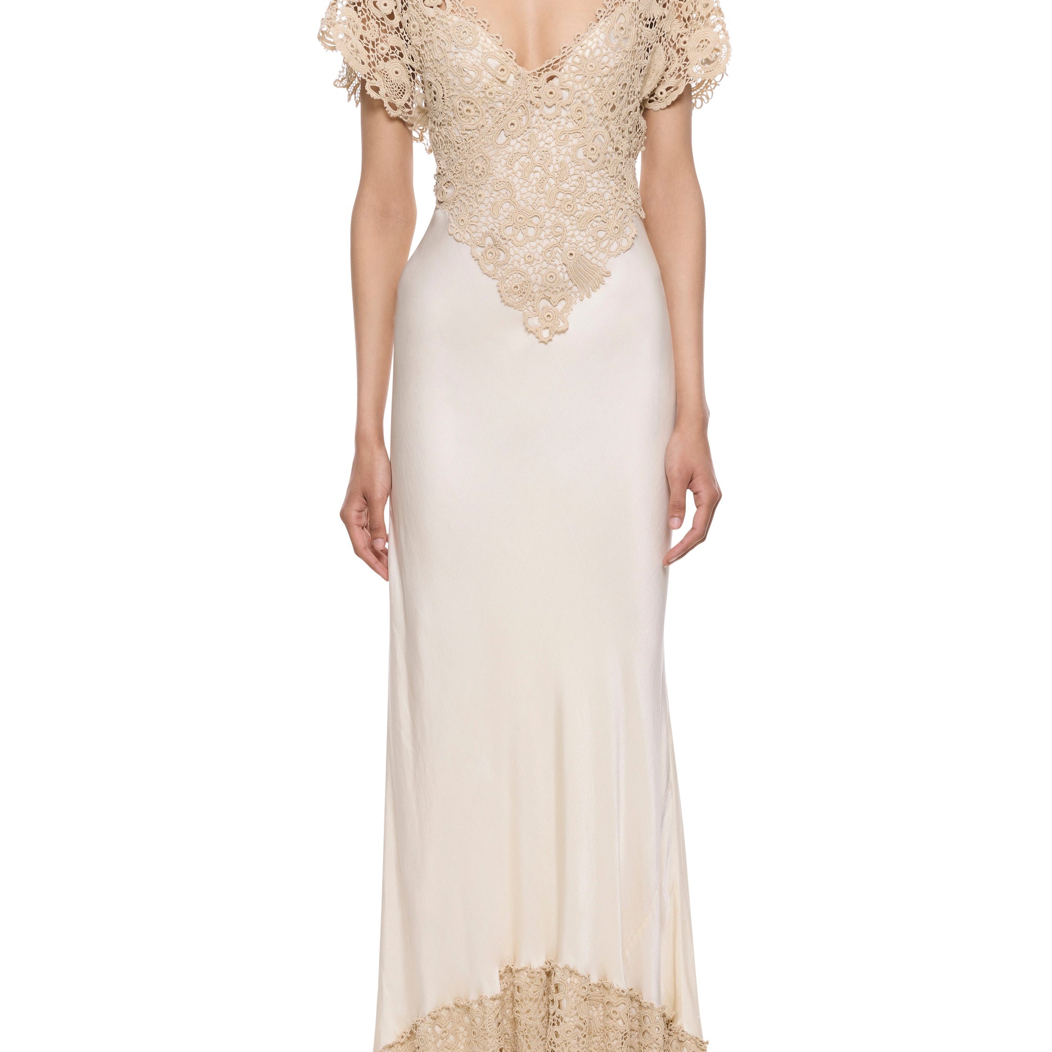 1940s Cream Silk and Crochet Gown
